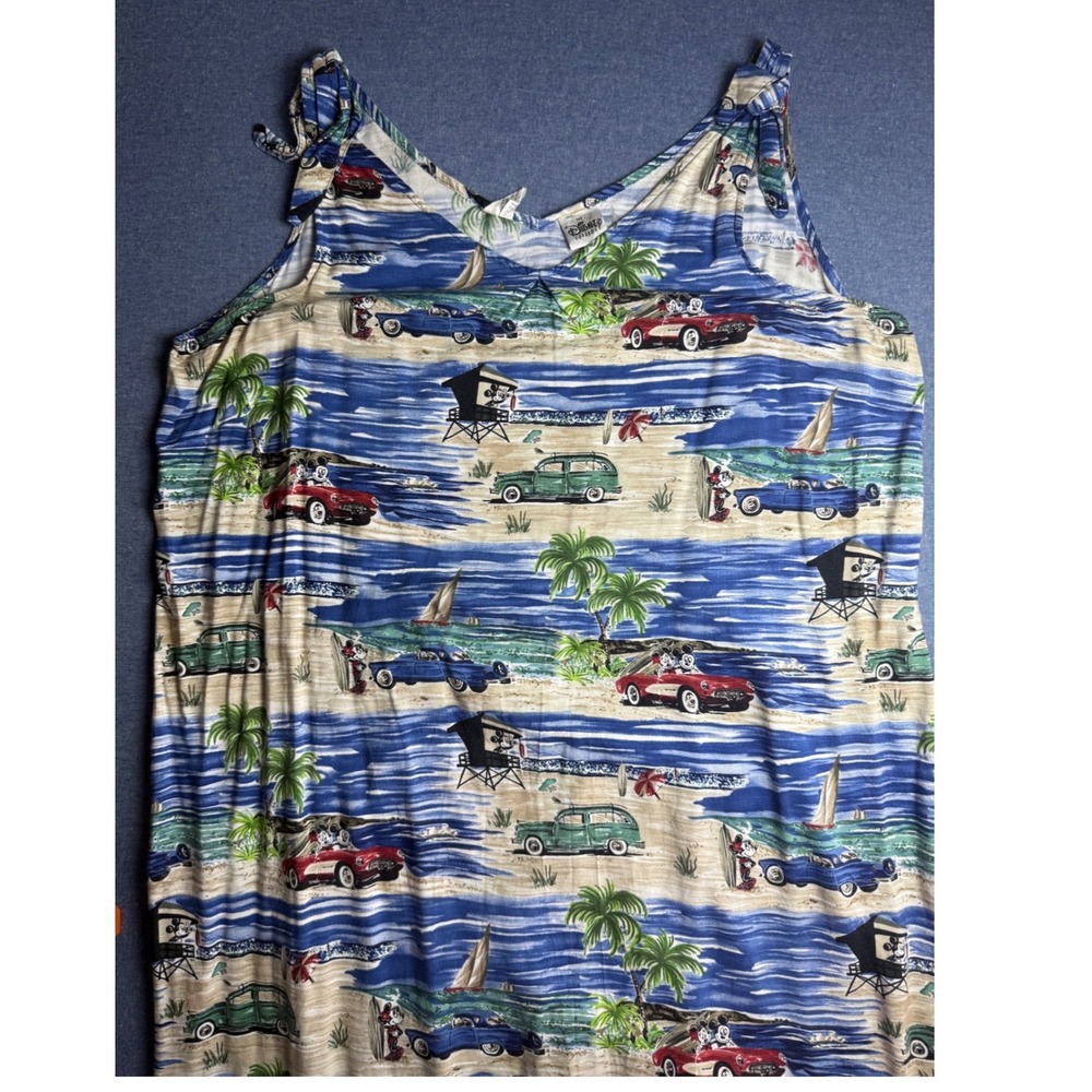 Vintage Disney Catalog Mickey Minnie Beach Tropical Rayon Maxi Dress 3X Blue